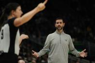 Charlotte Hornets head coach James Borrego reacts to a call during the first half of an NBA basketball game against the Milwaukee Bucks Wednesday, Dec. 1, 2021, in Milwaukee. (AP Photo/Morry Gash)