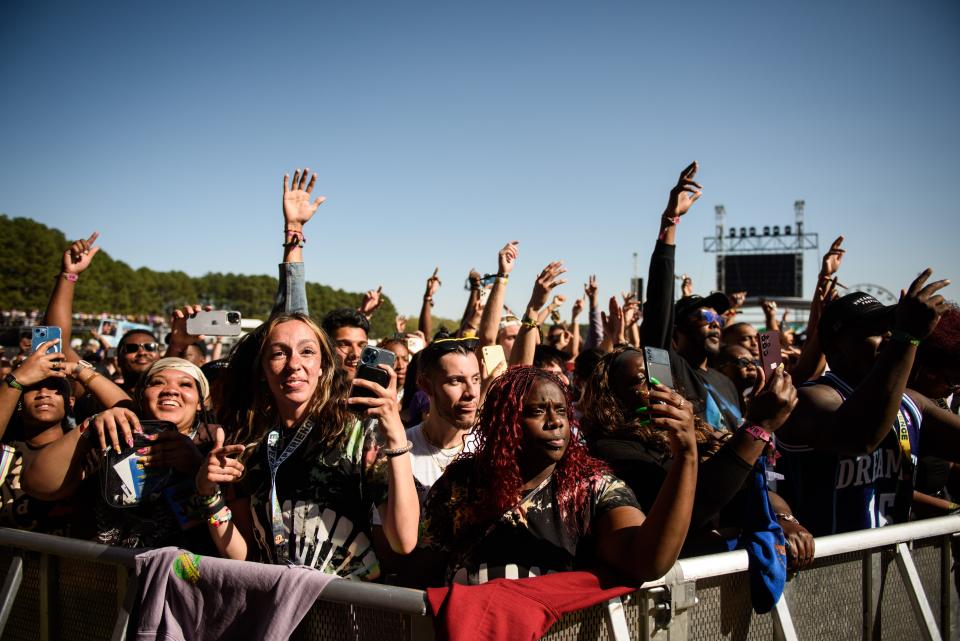 The crowd watches Bas perform at the Dreamville Festival on Sunday, April 3, 2022.