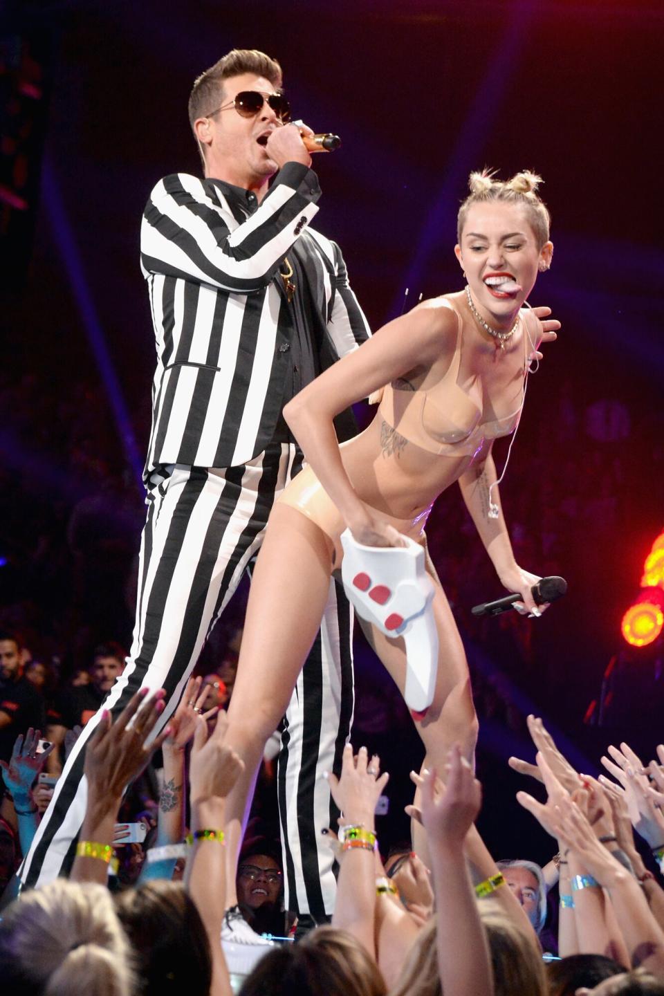 Miley Cyrus (with Robin Thicke) at the VMAs, 2013