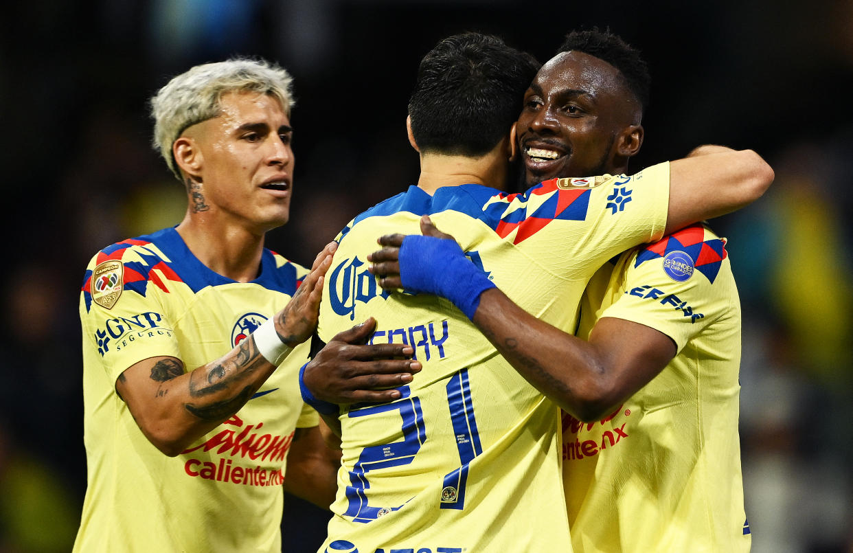 América festejando su triunfo ante Querétaro en la Liga MX. (CARL DE SOUZA/AFP via Getty Images)