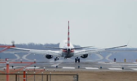 FILE PHOTO: An American Airlines Boeing 737 MAX 8 flight lands at Reagan National Airport in Washington