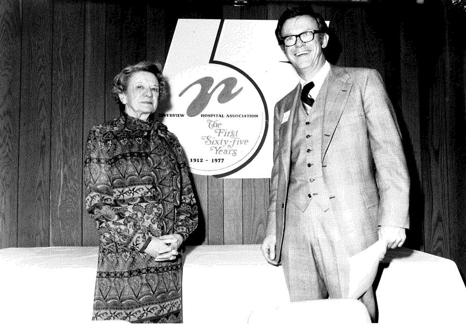 Emily Mead Baldwin and George Mead II at a Founders Dinner on Dec. 8, 1976.