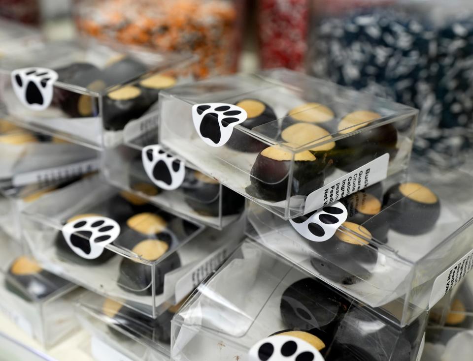 A selection of dog-friendly buckeye candies are available at The Buckeye Lady