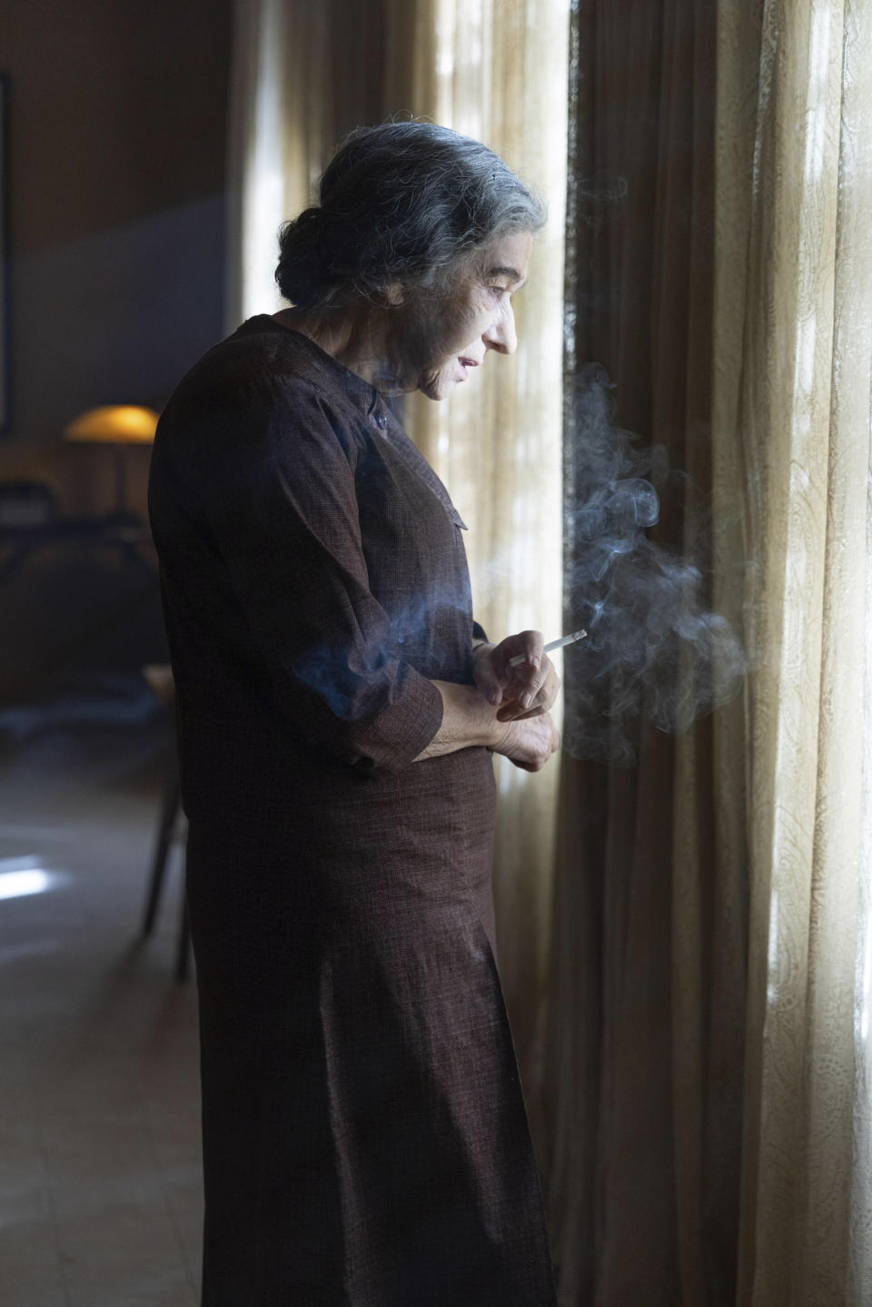 This image released by Bleecker Street shows Helen Mirren as Golda Meir in a scene from. the film "Golda." (Bleecker Street via AP)