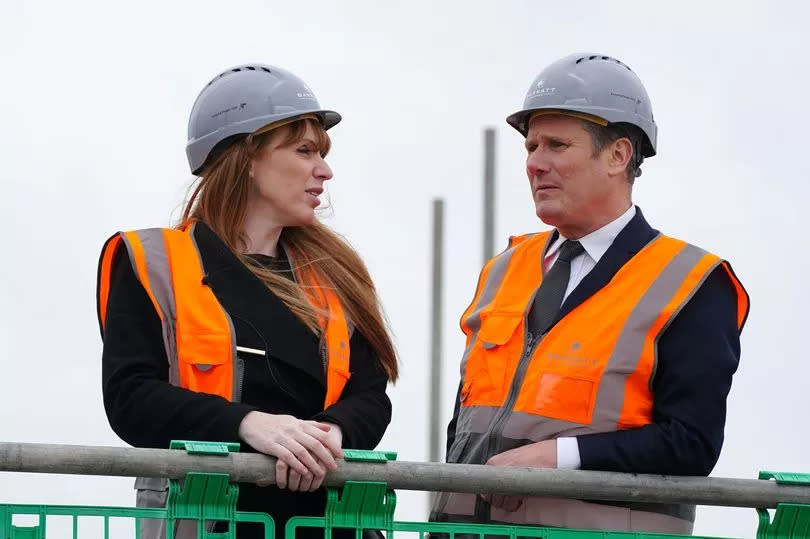 Labour leader Sir Keir Starmer and deputy leader Angela Rayner during a visit to a housing development in South Ribble in Lancashire