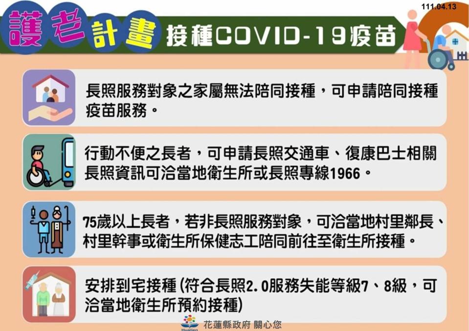 花蓮縣政府啟動接種疫苗護老政策。   圖：取自花蓮縣政府臉書