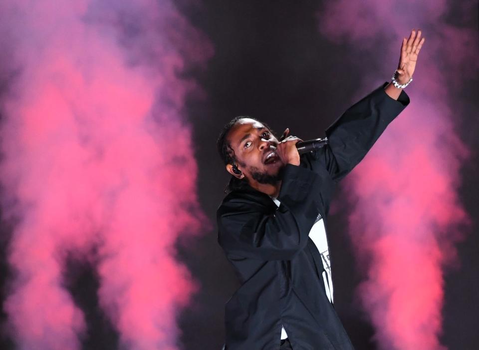 Kendrick Lamar performs during the 60th annual Grammy Awards at Madison Square Garden.