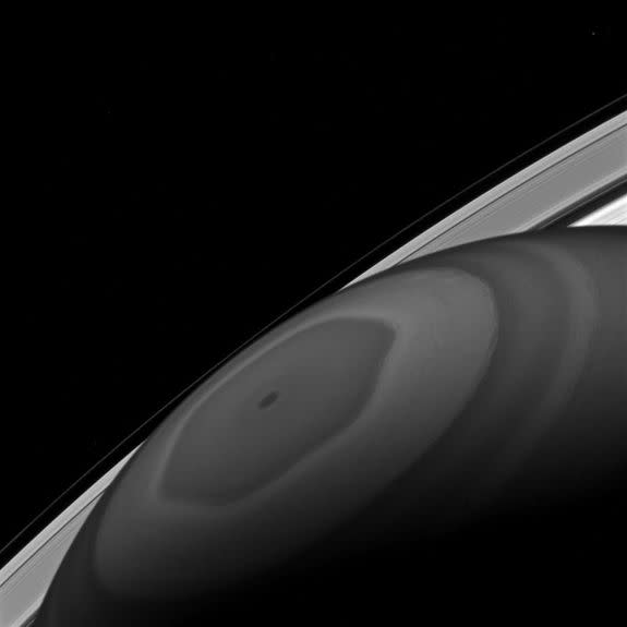 Saturn's hexagon and north pole storm.