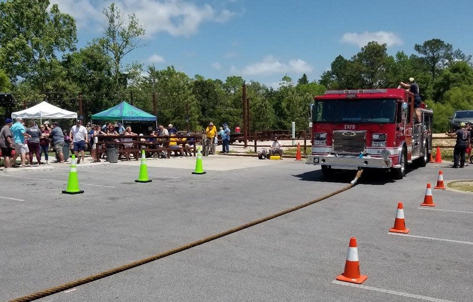 The firetruck used for the pull contest was ready to go at 3rd Planet Brewing.