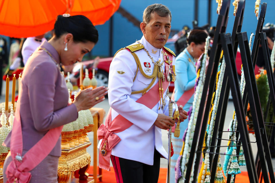 Thailand's King Maha Vajiralongkorn and Queen Suthida in October, three months after he made his lover his official consort. (Photo: REUTERS/Athit Perawognmetha)