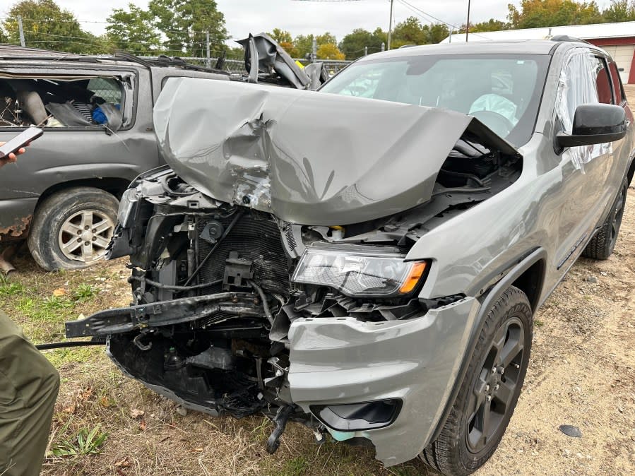 Randi and Travis Alberich's Jeep Grand Cherokee after it was stolen and wrecked. (Nov. 19, 2023)