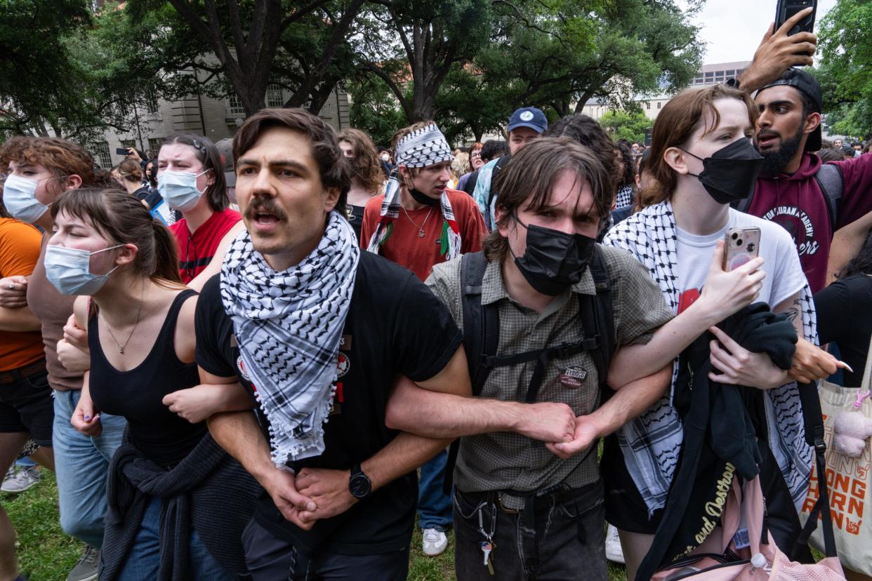 Demonstrators chant during Wednesday's protest.