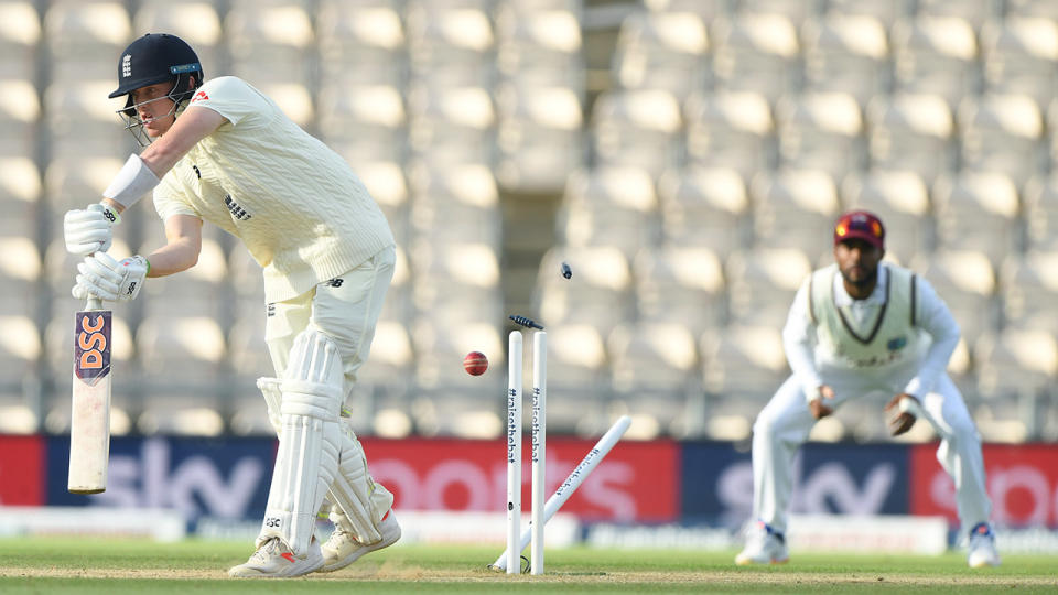 Dom Bess, pictured here after being bowled by Shannon Gabriel.