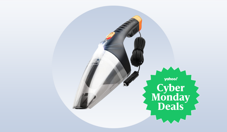 the car vac with a badge that says Yahoo! Cyber Monday Deals