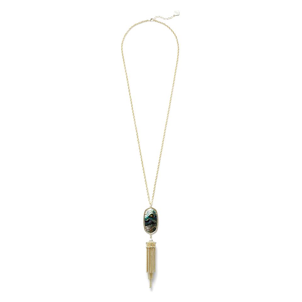 <p>This is one of the jewels where anyone who sees you will scream, "where did you get that?" It looks great mixed in with other stones as well.</p> <p>Kendra Scott Rayne Necklace in Gold. <a rel="nofollow noopener" href="https://www.rocksbox.com/featured/kendra-scott/necklace/Rayne-Necklace-in-Gold%20Abalone/5691?mbid=synd_yahoostyle" target="_blank" data-ylk="slk:rocksbox.com;elm:context_link;itc:0;sec:content-canvas" class="link ">rocksbox.com</a>.</p>