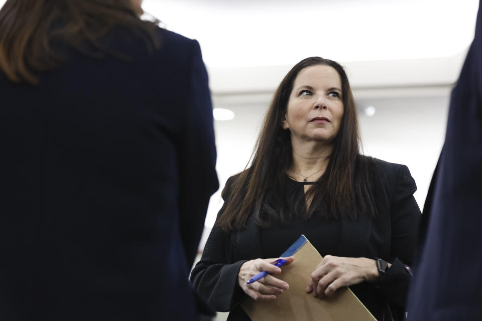 Monti Levy, attorney representing Nevada Republican Party delegate Eileen Rice, appears in court in Las Vegas Monday, March 4, 2024. A judge pushed back to January 2025 the trial date for six Republicans who submitted certificates to Congress falsely declaring Donald Trump the winner of Nevada’s 2020 presidential election. (Wade Vandervort/Las Vegas Sun via AP)