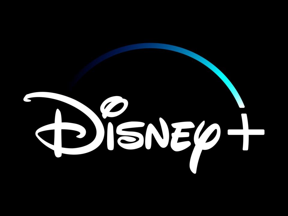 Disney+ logo, video streaming service, graphic element on black