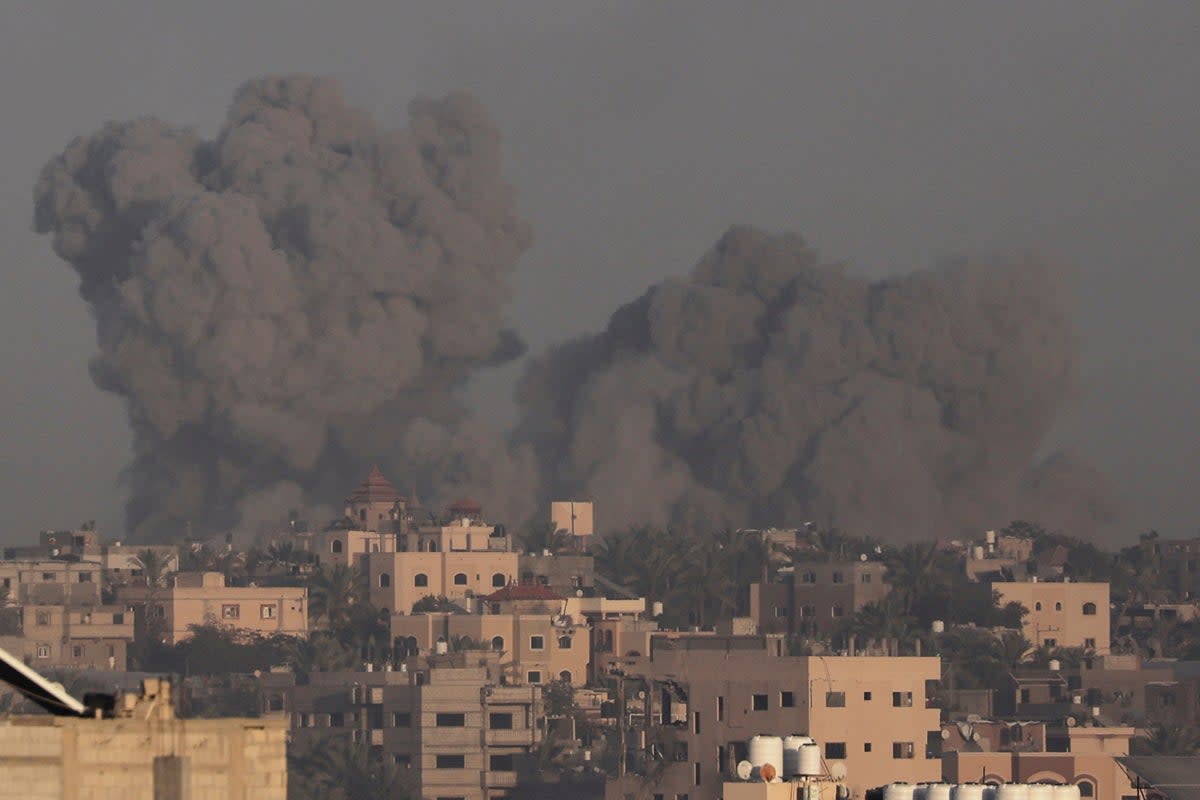 Smoke rises after Israeli strikes on the southern Gaza city of Khan Younis (Reuters)