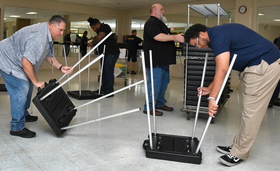 Brevard County Supervisor of Elections Office staff set up the early-voting polling place at the Tony Rosa Palm Bay Community Center, where 10 days of early voting begins Saturday. Seven candidates will be on the Republican presidential primary ballot, including Donald Trump and six candidates who have dropped out of active campaigning.