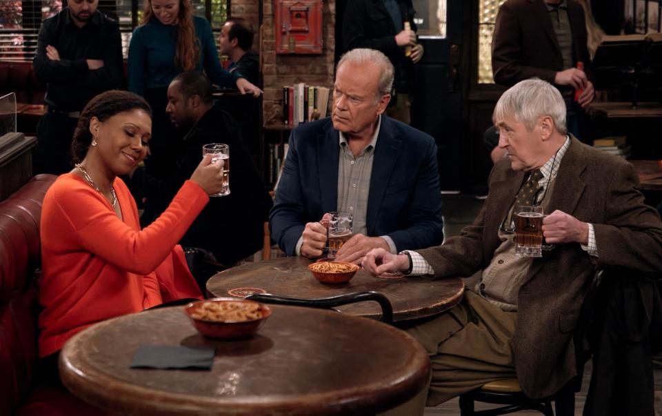 Kelsey Grammer with co-stars Toks Olagundoye and Nicholas Lyndhurst