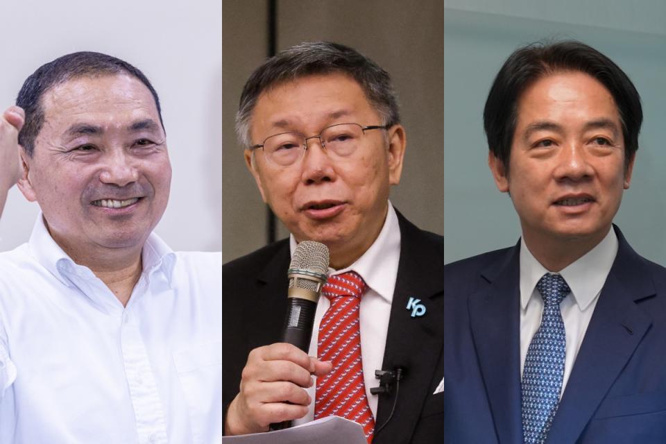 The Blue and White tie has been broken, and Taiwan's 2024 presidential election has determined that Kuomintang presidential candidate Hou Youyi (left), People's Party presidential candidate Ke Wenzhe (center) and Democratic Progressive Party presidential candidate Lai Ching-te (right) will compete for the presidency.  (File photo/Getty Images)