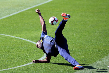 Eight-time Olympic sprinting gold medalist Usain Bolt takes part in his first training session with the Central Coast Mariners at Central Coast Stadium in Gosford, Australia, August 21, 2018. AAP/Dan Himbrechts/via REUTERS