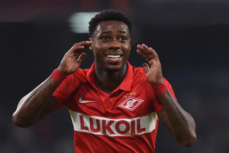 Quincy Promes is hier te zien in de Europa League-wedstrijd van Spartak Moskou tegen Napoli in 2021.