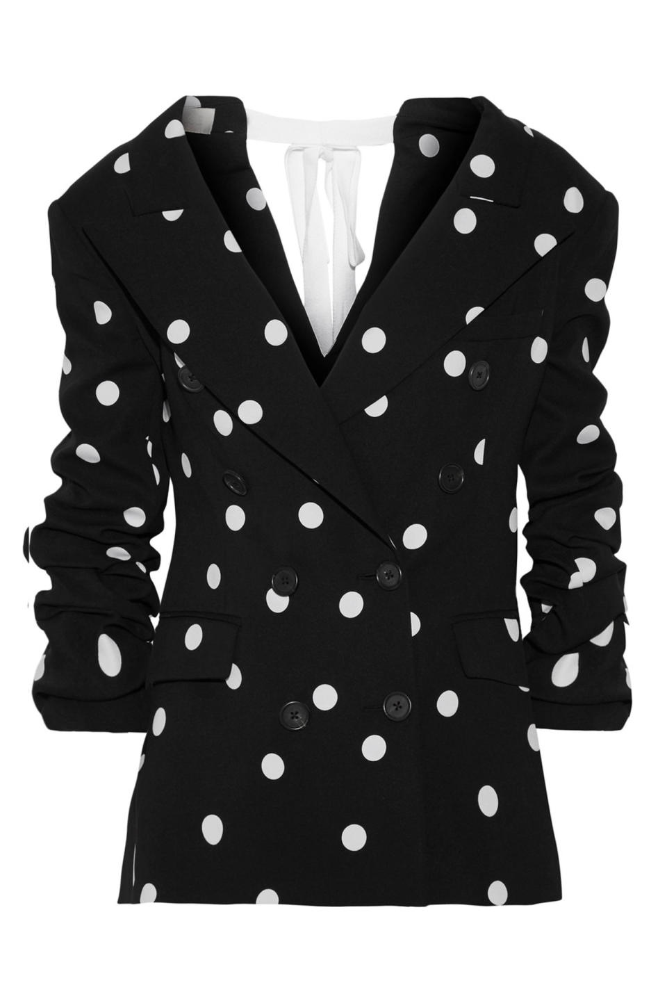 <p>Monse Ruched Polka-Dot Silk-Blend Crepe Blazer, $2,290; <a rel="nofollow noopener" href="https://www.net-a-porter.com/us/en/product/889570/Monse/ruched-polka-dot-silk-blend-crepe-blazer" target="_blank" data-ylk="slk:net-a-porter.com;elm:context_link;itc:0;sec:content-canvas" class="link ">net-a-porter.com</a></p>