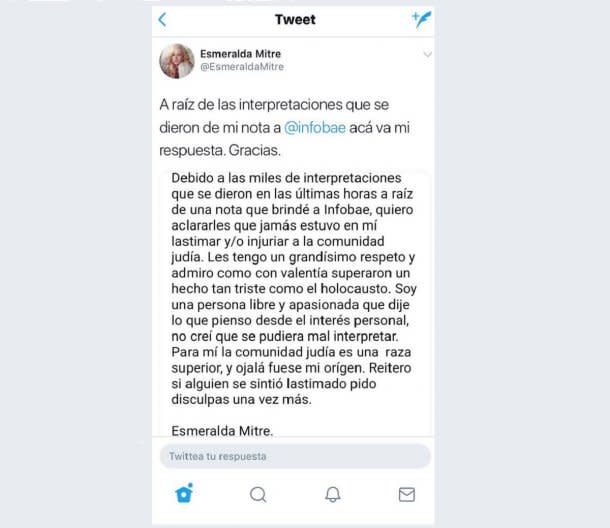 Este fue el primer posteo que realizó en Twitter en el que califica a los judíos como una “raza superior”. Foto: Captura Twitter