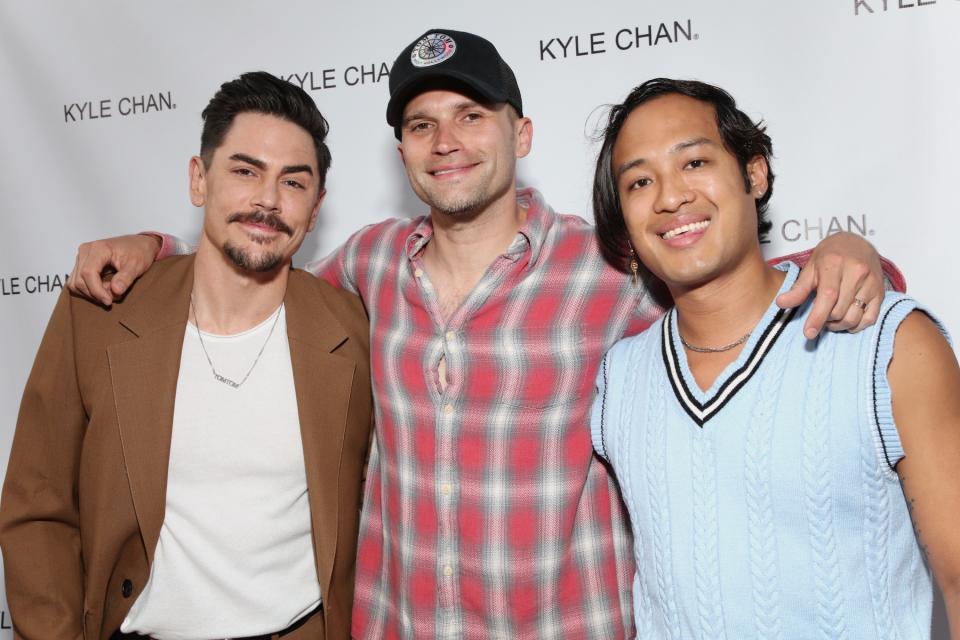 LOS ANGELES, CALIFORNIA - JUNE 16: (L-R) Tom Sandoval, Tom Schwartz and Jesse Montana of "Vanderpump Rules" attend Kyle Chan's Retail Store Opening at Kyle Chan Design on June 16, 2021 in Los Angeles, California. (Photo by Robin L Marshall/Getty Images)