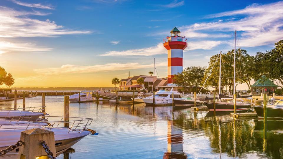 Hilton Head, South Carolina, lighthouse at dusk.