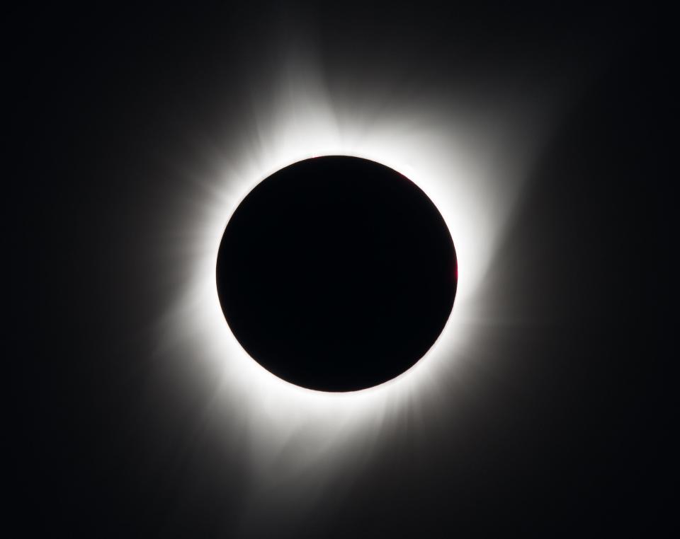 A total solar eclipse is seen on Aug. 21, 2017, above Madras, Ore.
