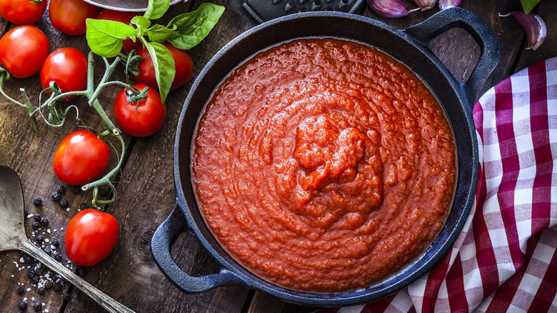 Skillet with marinara sauce