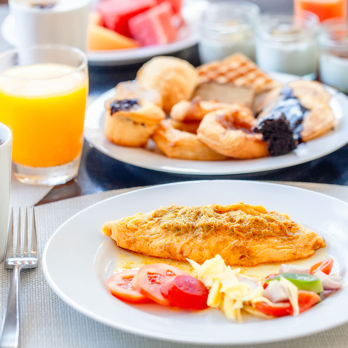 breakfast options on a table