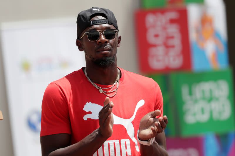 FILE PHOTO: Usain Bolt visits the remodeled Atletico de la VIDENA Stadium for the 2019 Pan American Games, in Lima