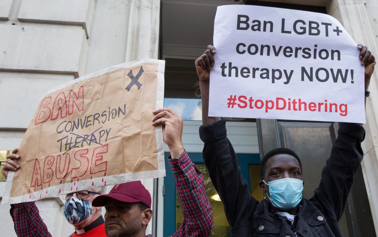 Campaigners against LGBT+ conversion therapy attend a picket outside the Cabinet Office and Government Equalities Office - Mark Kerrison /In Pictures 