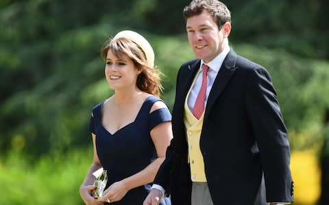 Princess Eugenie of York and her long-term boyfriend Jack Brooksbank arriving at St Mark's church in Englefield, Berkshire, for the wedding of Pippa Middleton and James Matthews - Credit: Justin Tallis /PA
