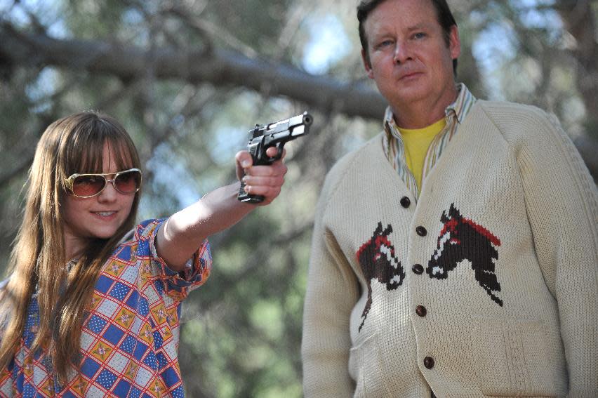 In this film image released by Magnolia Pictures, Tara Lynne Barr, left, and Joel Murray are shown in a scene from "God Bless America." (AP Photo/Magnolia Pictures)