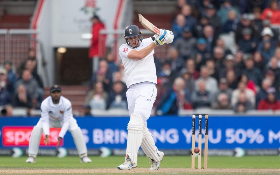 England's Jamie Smith during Day 2 of the 1st International Test Cricket match between England and Sri Lanka at Emirates Old Trafford on August 22, 2024 in Manchester, England