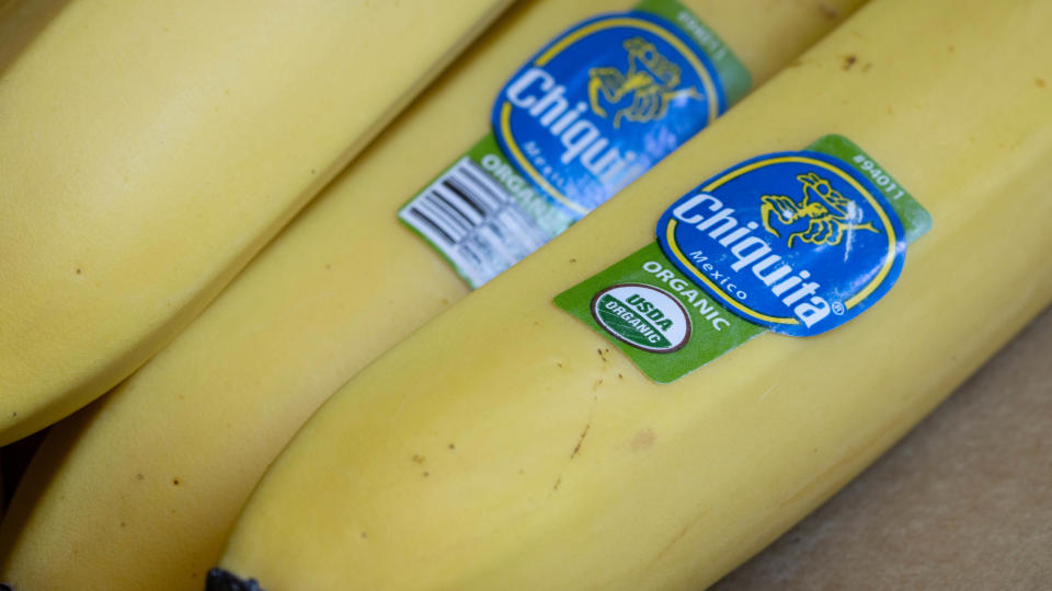Banana with produce sticker