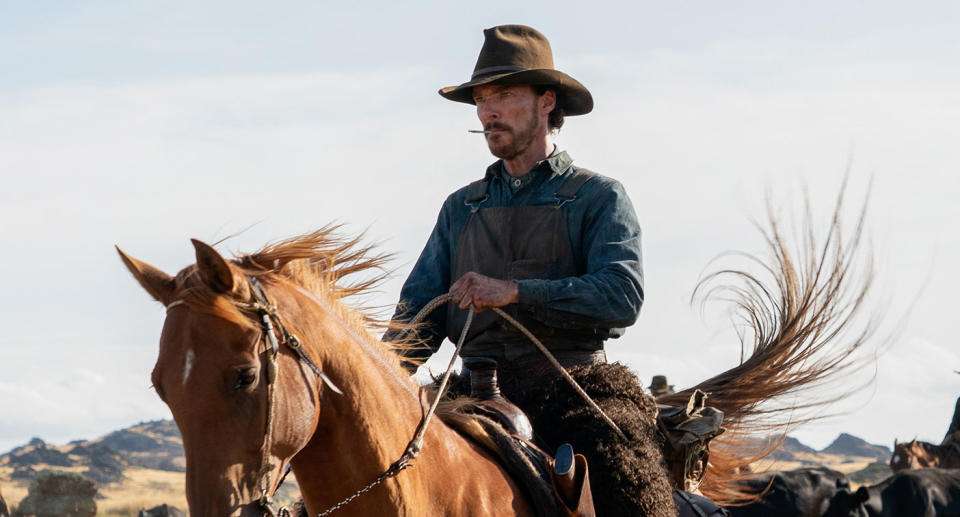 Benedict Cumberbatch learned cattle wrangling skills for 'The Power of the Dog'. (Netflix)