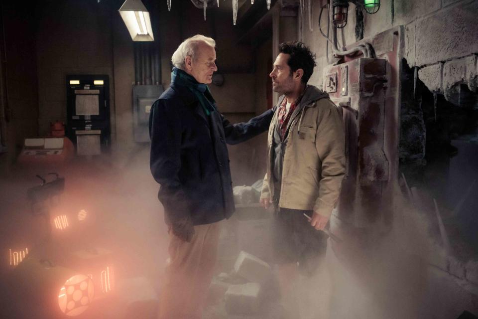 <p>Sony</p> Bill Murray and Paul Rudd on the set of â€˜Ghostbusters: Frozen Empire.