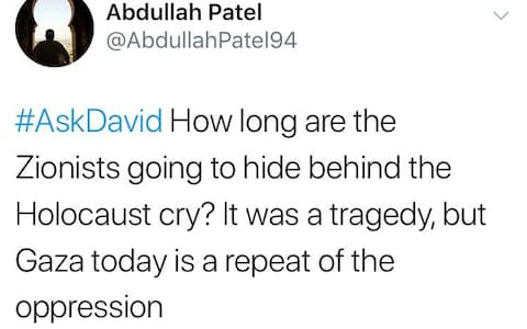 A tweet by Abdullah Patel