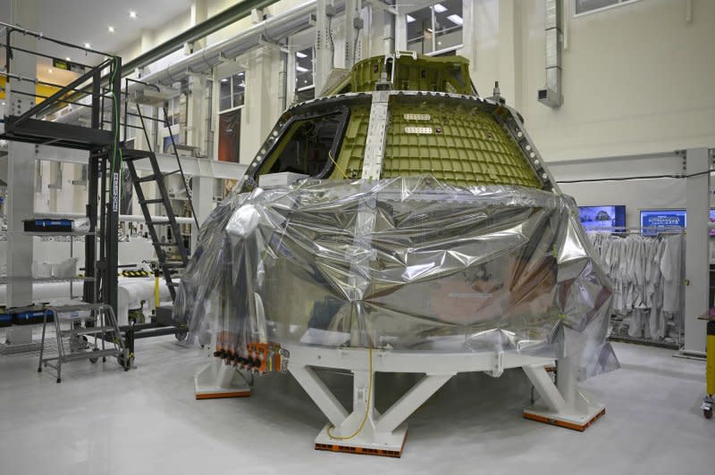 NASA's Artemis II Orion Spacecraft sits in the Operations and Checkout Building at the Kennedy Space Center in Florida on Tuesday. The vehicle is being prepared for the first crewed mission in the Artemis Program in late 2024. Photo by Joe Marino/UPI