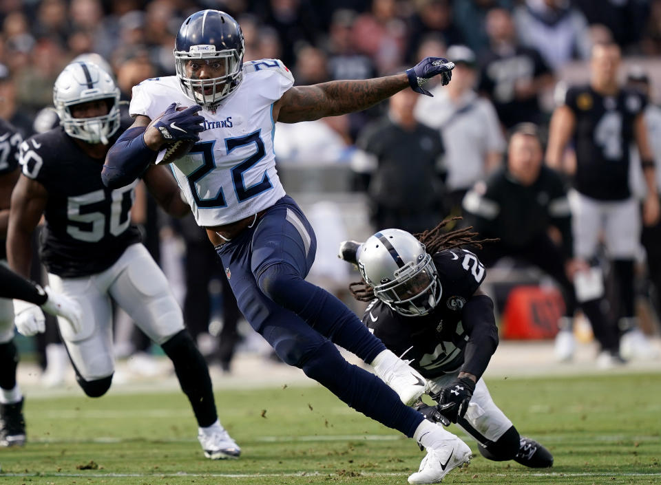 Derrick Henry won't play against the Saints on Sunday due to a nagging hamstring injury. (Photo by Thearon W. Henderson/Getty Images)