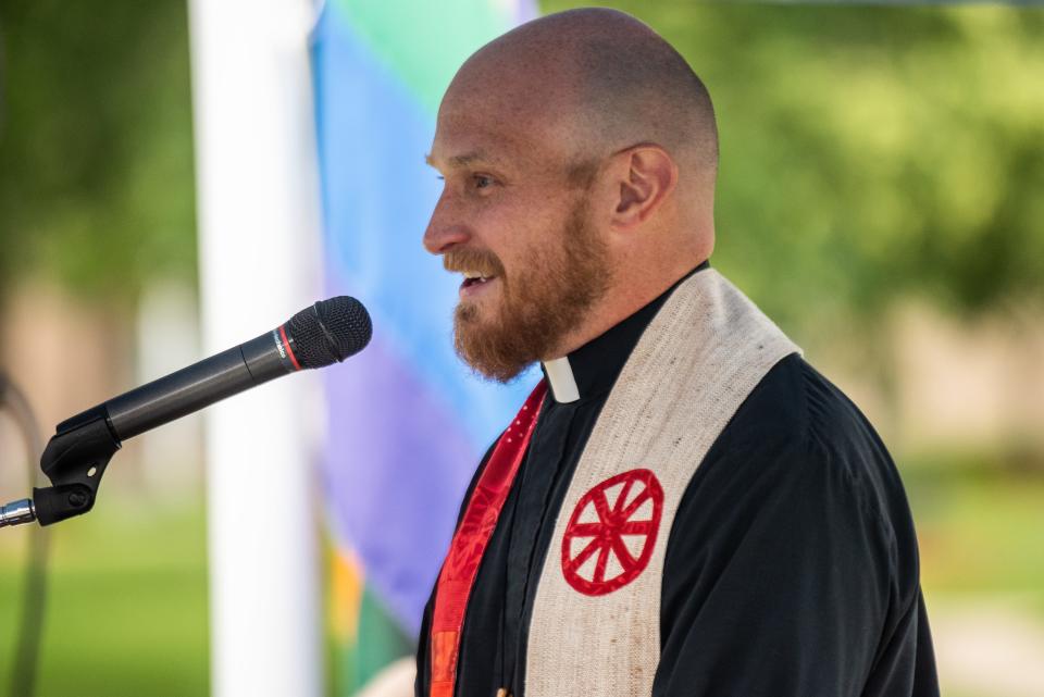 The Rev. Andrew Smith, pastor of Grace United Presbyterian Church, addresses the crowd at the ceremony.