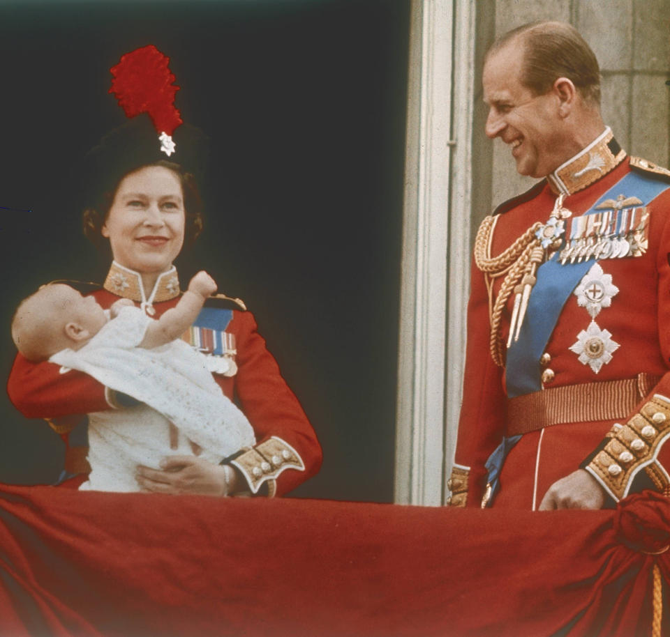 In 1960, Her Majesty presented newborn son Prince Edward to the world from the Buckingham Palace balcony following Trooping the Colour. [Photo: Getty]