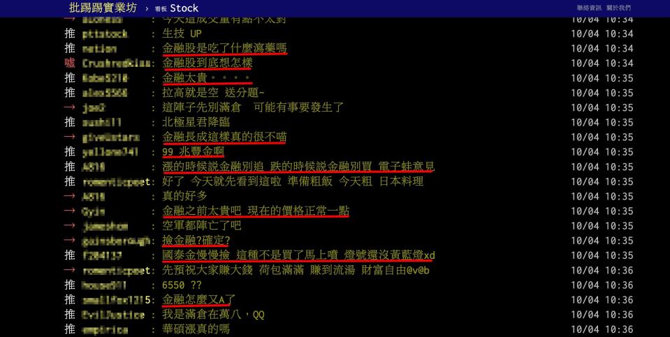 金融股來到相對低點，是否能「撿股布局」成為網友熱議焦點（圖／翻攝自PTT）