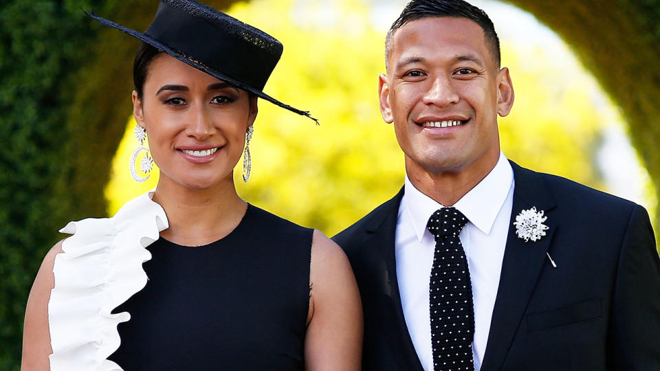 Maria and Israel Folau, pictured here at Victoria Derby Day in 2017.