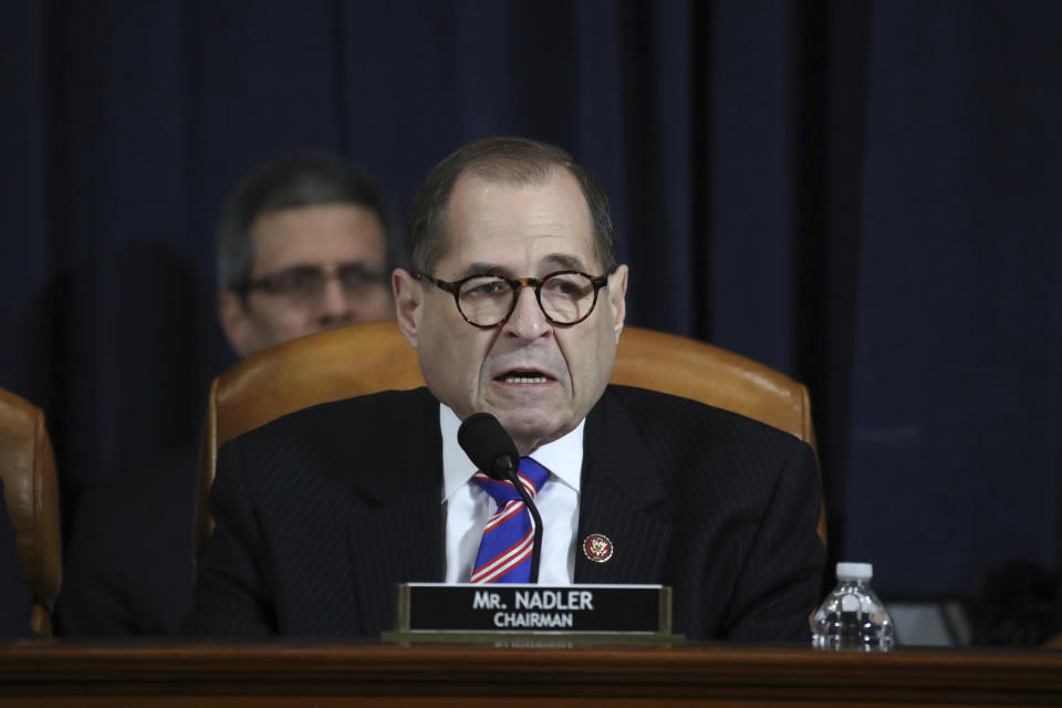 House Judiciary Committee Chairman Rep. Jerrold Nadler, D-N.Y., talks during a hearing before the House Judiciary Committee on the constitutional grounds for the impeachment of President Donald Trump, on Capitol Hill in Washington, Wednesday, Dec. 4, 2019. (Drew Angerer/Pool photo via Getty Images North America)